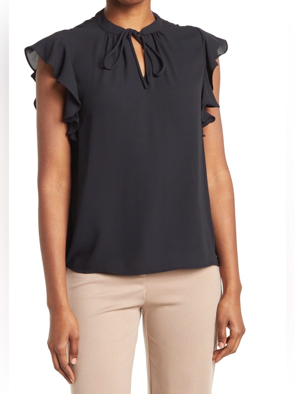 NEW Nordstrom Rack Ruffle Sleeve Tie-Neck Top - Picture 2 of 5